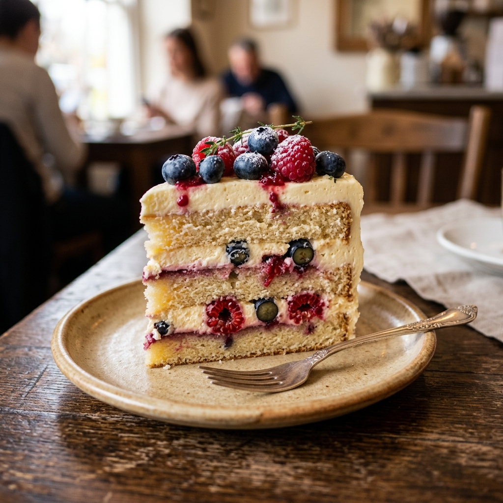 Torta de vainilla con frutos rojos