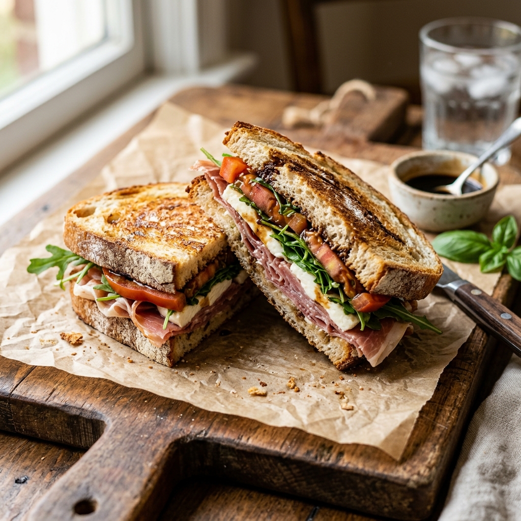 Sandwich gourmet en pan de masa madre